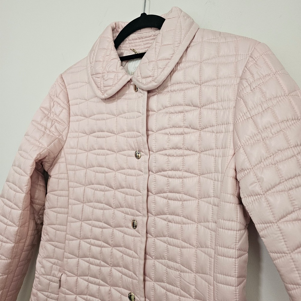 Kate Spade XS Pink Quilted Jacket Peter Pan Collar Snap Front Coat Coquette Prep - Picture 4 of 10